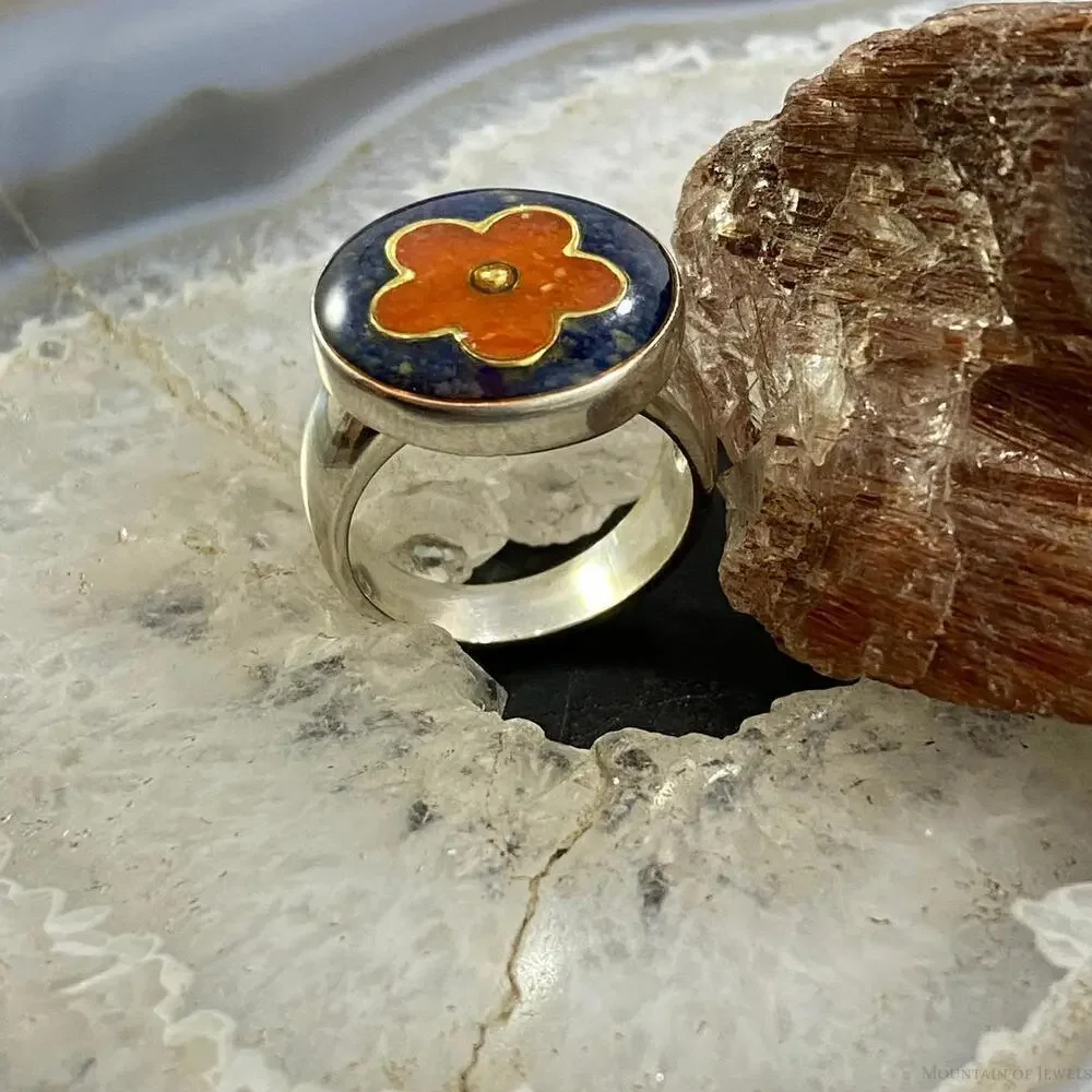 Carolyn Pollack Sterling Silver Multistone Flower Chip Inlay Ring For Women